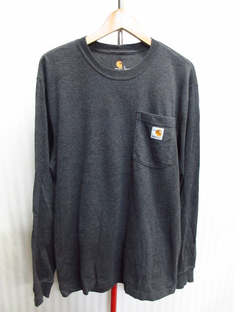 カーハート CARHARTT ORIGINAL FIT 長袖Tシャツ メンズS ビッグシルエットTシャツ オーバーサイズ ロゴ付きポケットTシャツ グレー09051拍卖