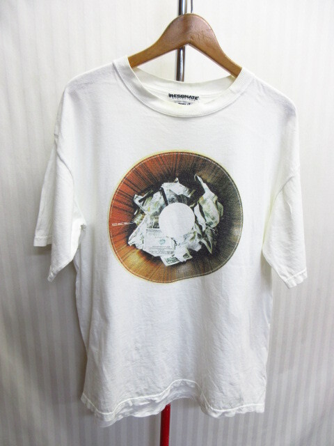 グッドイナフ RESONATE GOOD ENOUGH 白Tシャツ USA製 メンズL ドル札柄Tシャツ クルーネック アメリカ製カットソー 半袖 09092拍卖