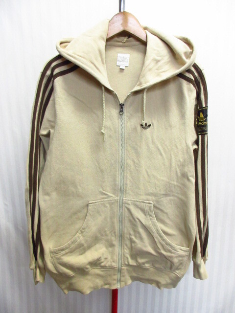 アディダス 80sヴィンテージ復刻 フード付きコットンジャージトップ メンズXS トレフォイル刺繍パーカー トラックジャケット09161拍卖