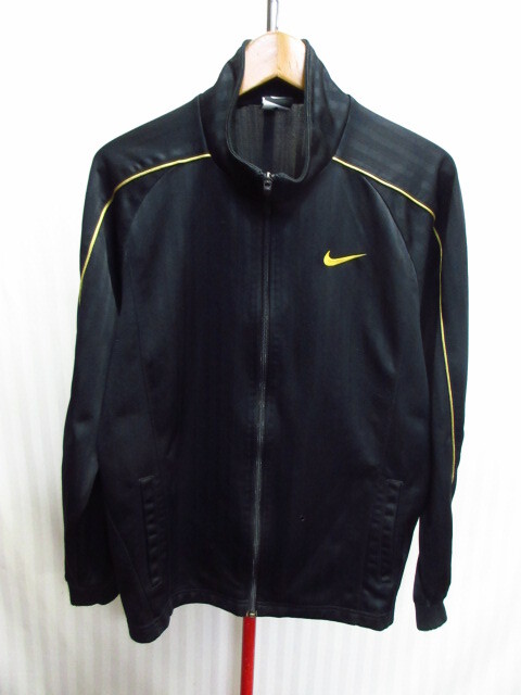 ナイキ ジャージトップ メンズL 黒ゴールド 00sヴィンテージ スウォッシュロゴ刺繍トラックジャケット トラックトップ ブルゾン 09172拍卖