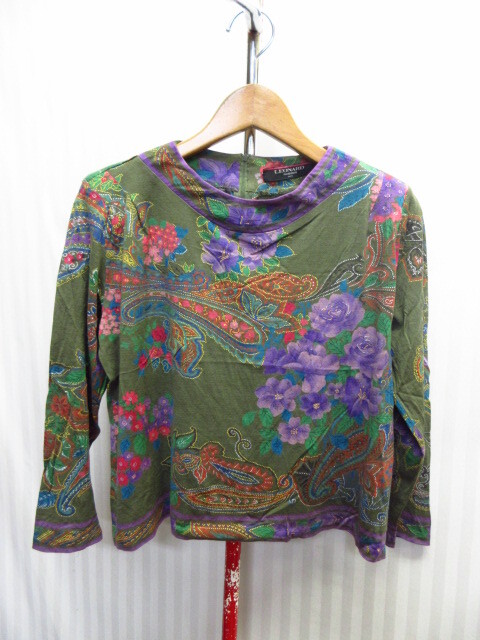 LEONARD FASHION PARIS レオナール シルク使用カットソー SIZE L 花柄デザインシャツ 総柄シャツ ペイズリー柄シャツ 絹トップス 09181拍卖