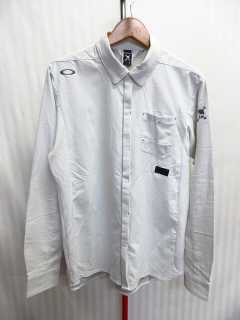 OAKLEY オークリー 長袖シャツ メンズL グレー ロゴ刺繍シャツ ゴルフウエア ゴルフシャツ 速乾スポーツシャツ 襟付長袖カットソー09191拍卖