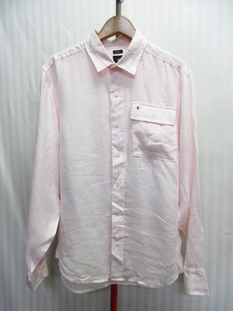 VICTORINOX ヴィクトリノックス リネンシャツ メンズM ピンク 麻シャツ サマーシャツ 襟付き長袖カットソー ロゴ付きシャツ 09191拍卖