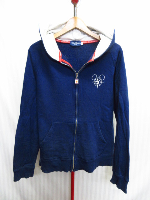 ディズニー ミッキーマウス ミニーマウス ジップアップパーカー メンズL ロゴ刺繍スウェットパーカー フーディー ディズニーランド09232拍卖