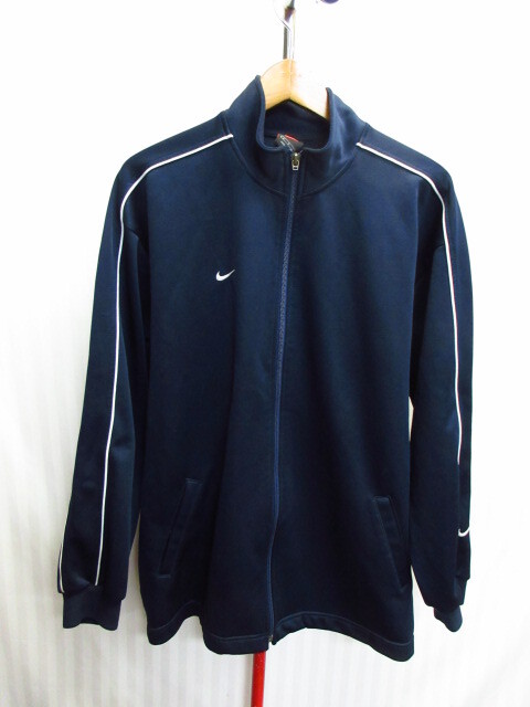 ナイキ 90sヴィンテージ ジャージトップ メンズL 紺 スウォッシュロゴ刺繍トラックジャケット トラックトップ スポーツブルゾン 09232拍卖