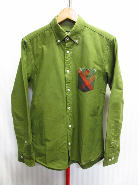ブラックレーベルクレストブリッジ 長袖ボタンダウンシャツ メンズM 緑系 チェック柄シャツ ロゴ刺繍シャツ オックスフォードシャツ09242拍卖