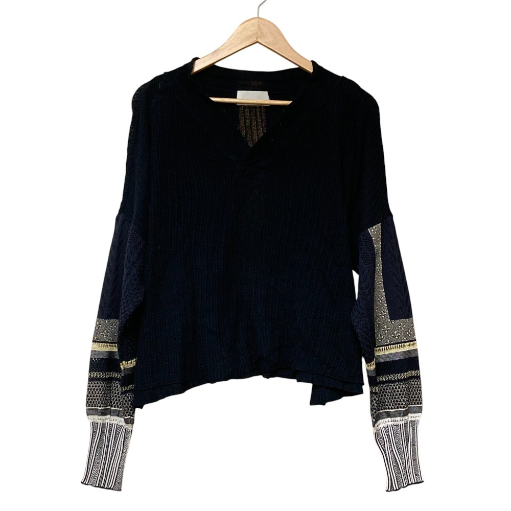 美品 Mame Kurogouchi マメクロゴウチ Sash Jacquard Knit Pullover ニット セーター MM19SS-KN025 サイズ2 ダークネイビー拍卖