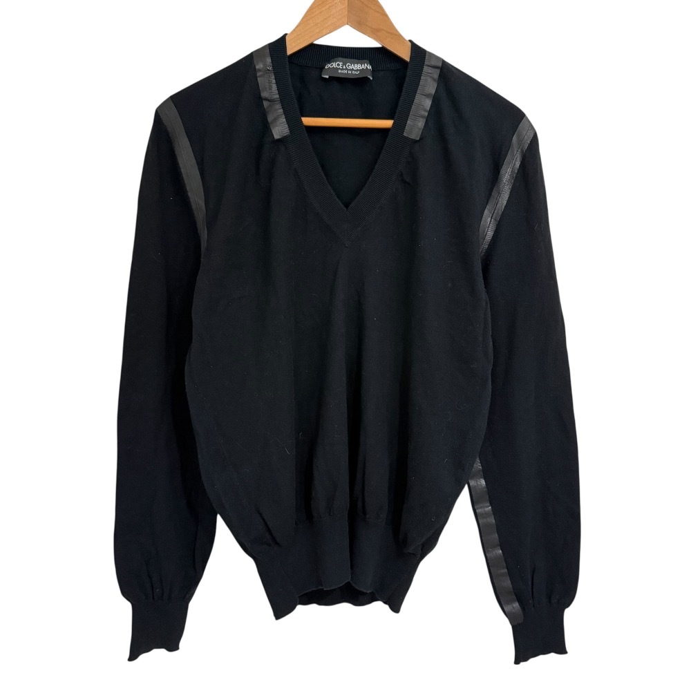美品 DOLCE&GABBANA ドルチェ&ガッバーナ 長袖 デザインニットセーター サイズ48 ブラック拍卖