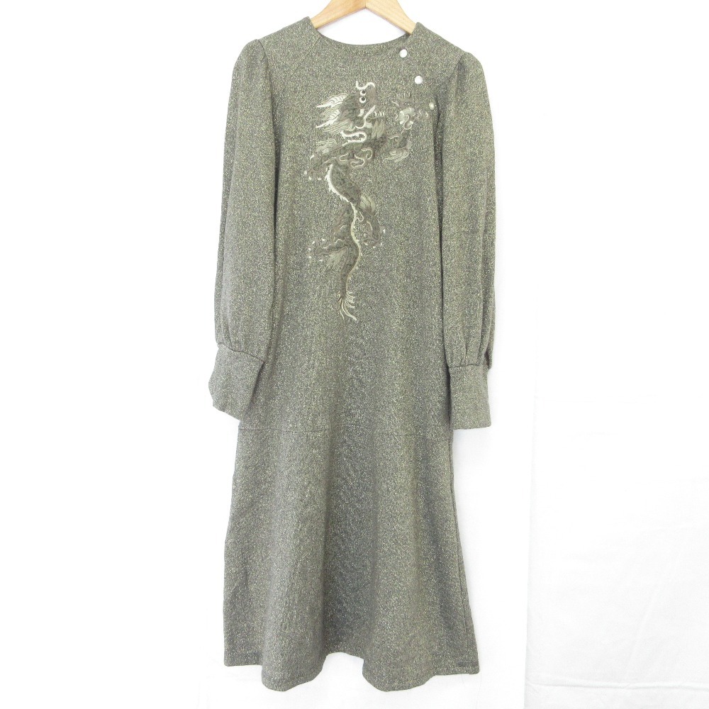 美品 24AW VIVIENNE TAM ヴィヴィアンタム RAME URAKE WITH FUR DRAGON DRESS 長袖 ひざ丈 ワンピース 14275141 38 グレー拍卖