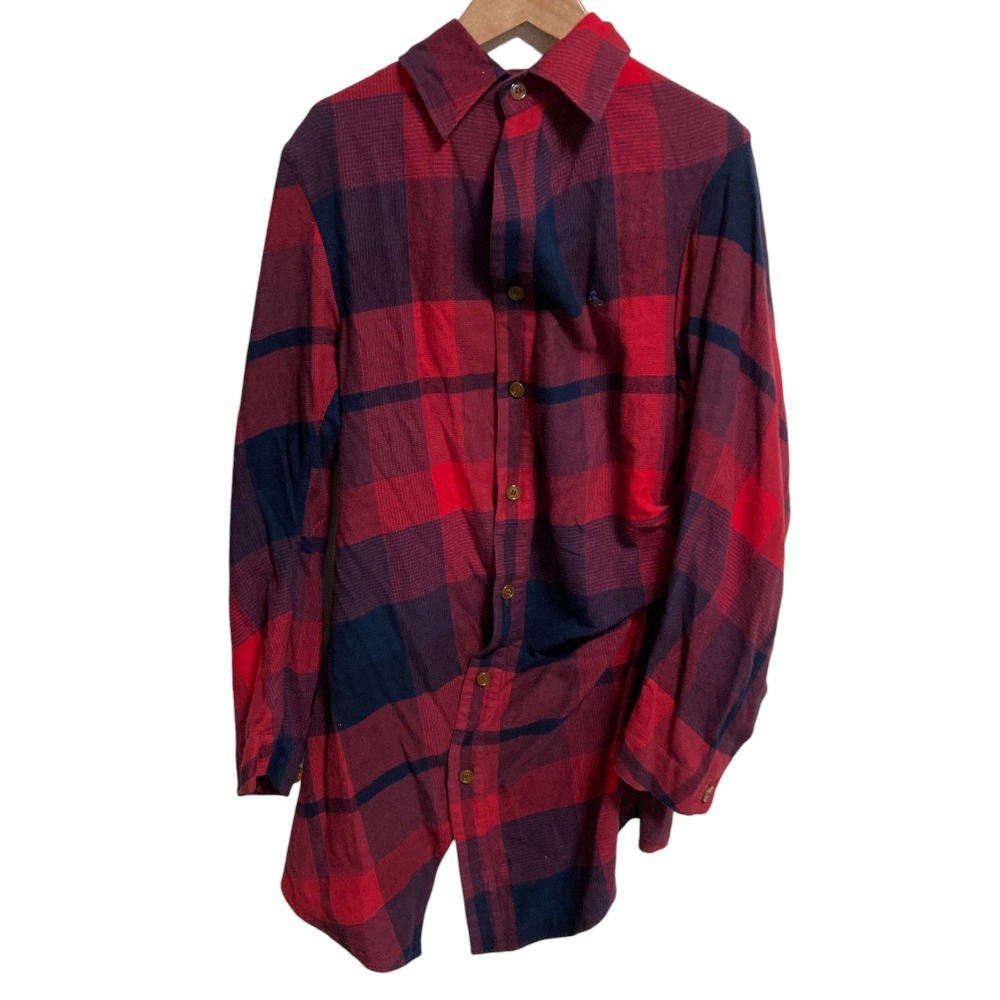 美品 Vivienne Westwood MAN ヴィヴィアンウエストウッド チェック柄 アシンメトリーシャツ サイズ44 レッド拍卖