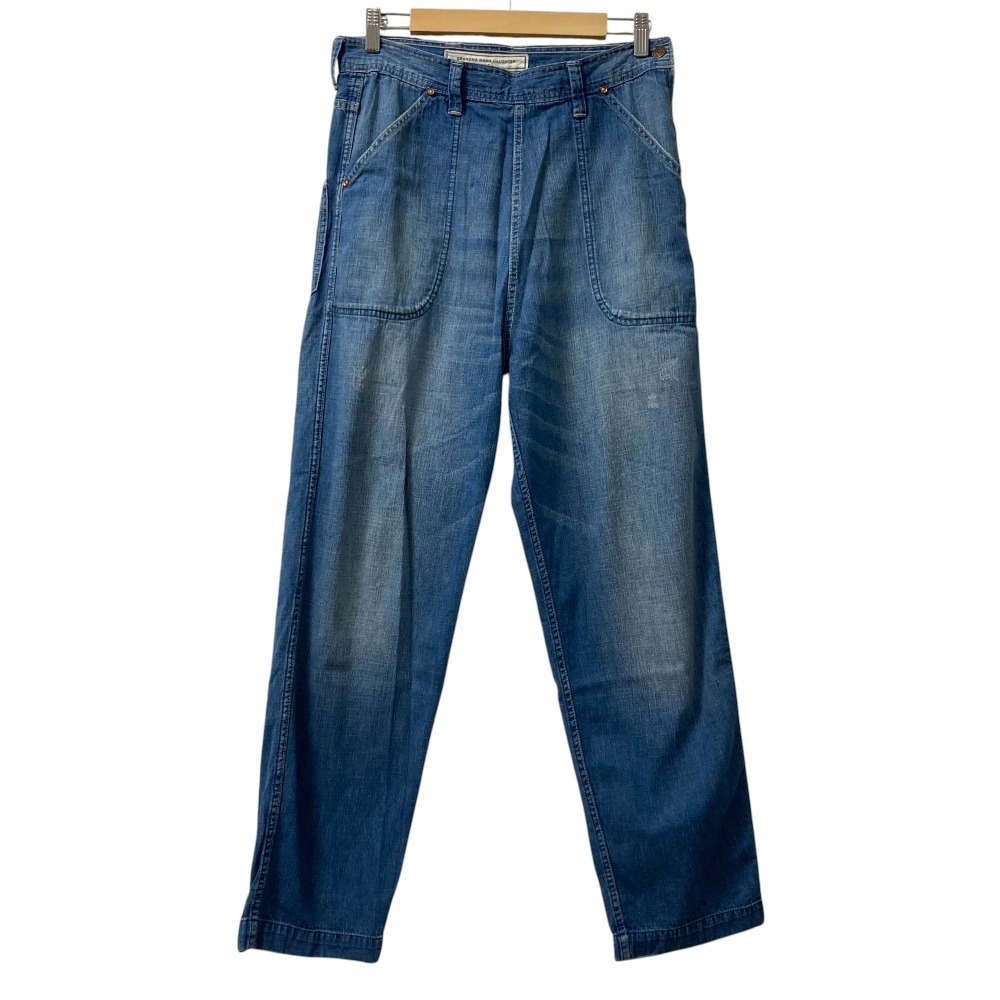 美品 GRANDMA MAMA DAUGHTER グランマママドーター 定番モデル サイドジップデニムパンツ リペア加工 ジーンズ ブルー拍卖