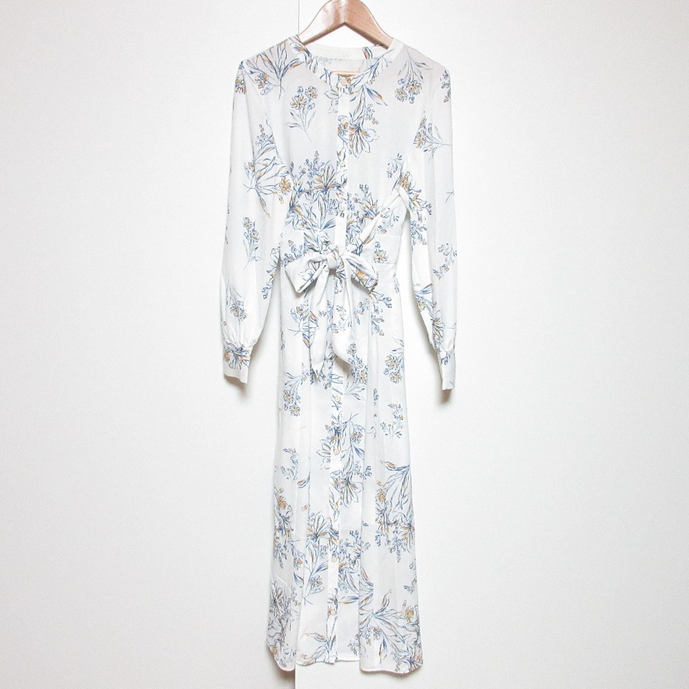 美品 Diagram ダイアグラム グレースコンチネンタル フラワープリントロングシャツワンピース サイズ36 ホワイト拍卖