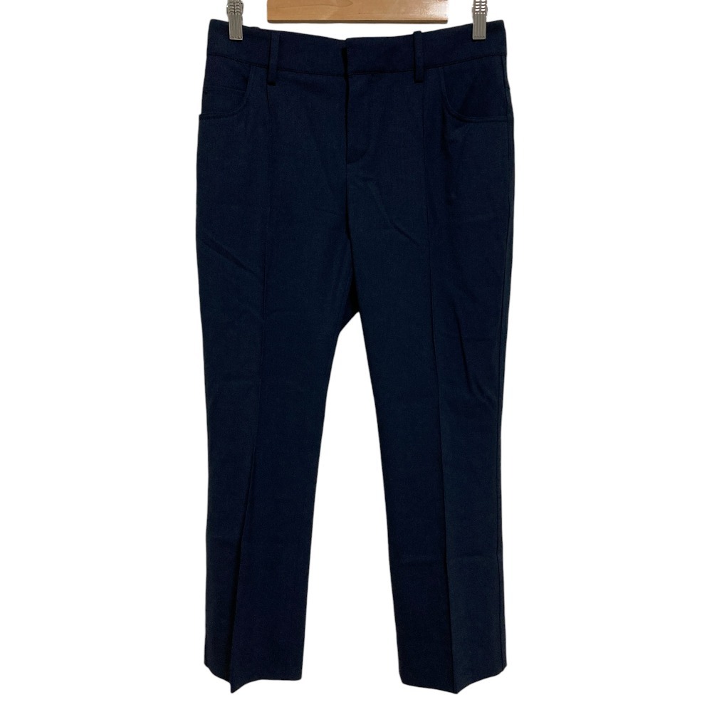 良品 Chloe クロエ センタープリーツ ウール ストレッチ スラックスパンツ サイズ36 ネイビー拍卖