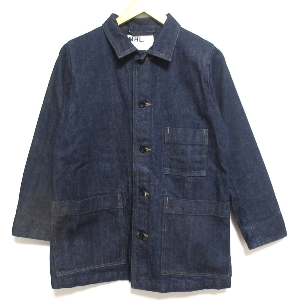 美品 MHL マーガレットハウエル キャントンオーバオールズ デニムカバーオール ジャケット 595-7225507 36 インディゴブルー拍卖