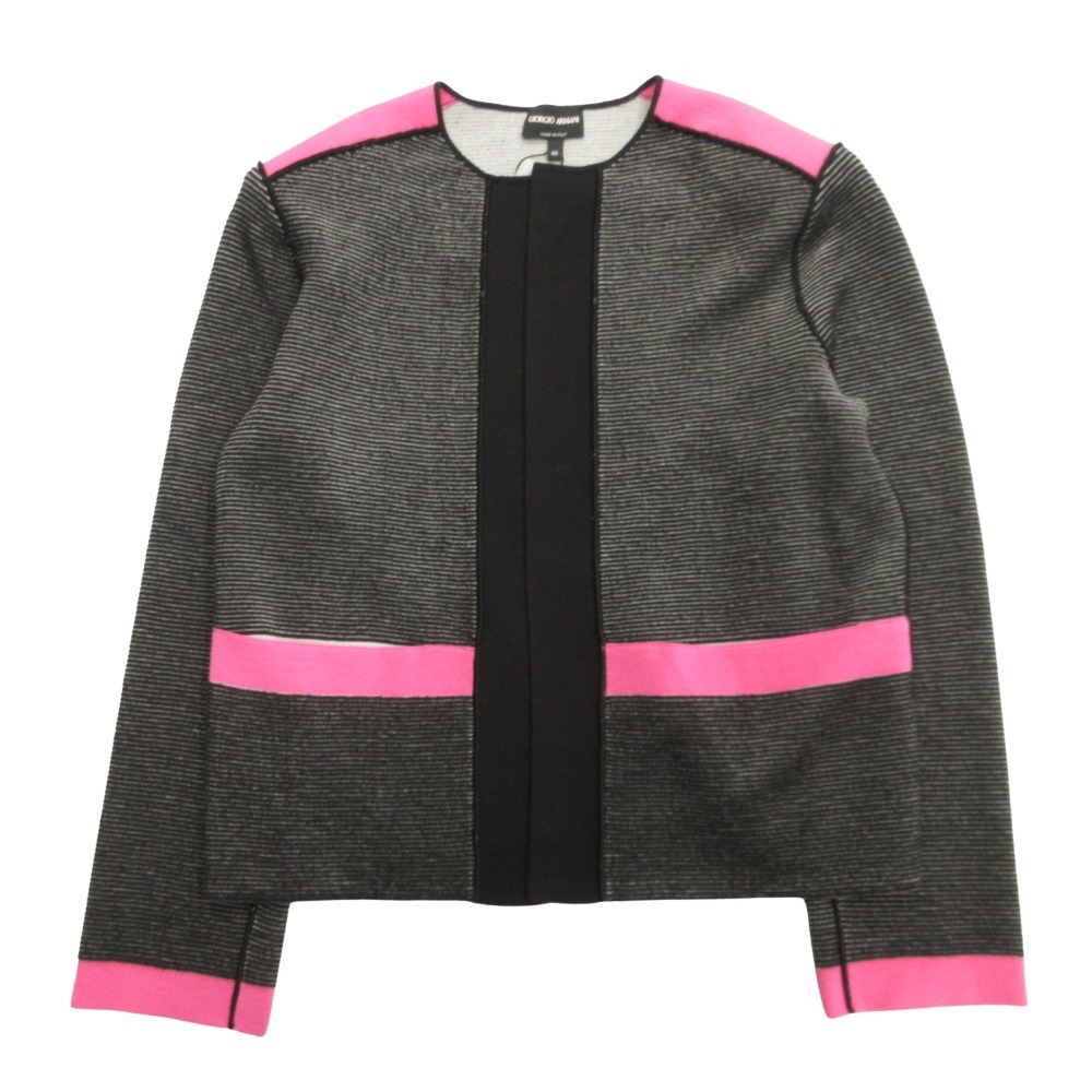 未使用 GIORGIO ARMANI ジョルジオアルマーニ カーディガン ニット セーター ボーダー ウール 40 グレー ピンク 黒 ブラック拍卖