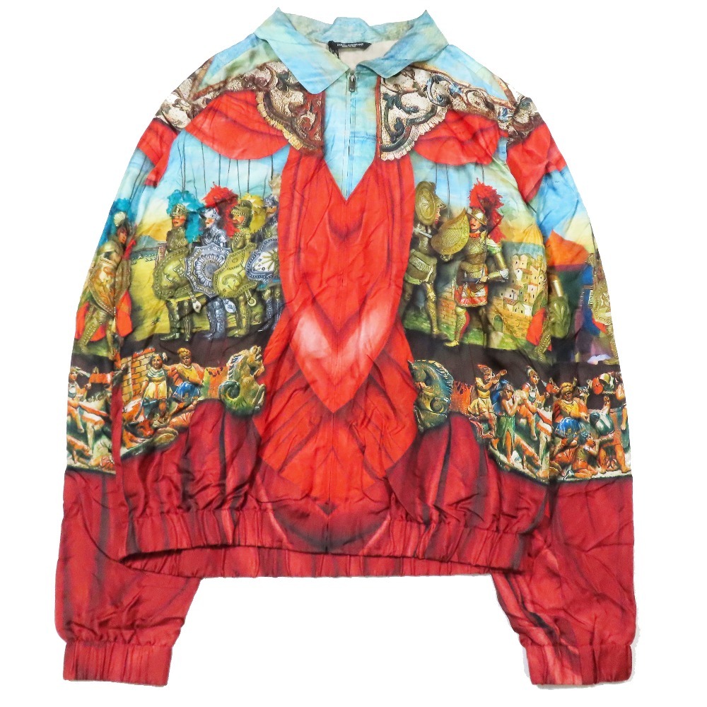 未使用 DOLCE&GABBANA ドルチェアンドガッバーナ シルク ブルゾン シャツジャケット ジップアップ 総柄 プリント 54 レッド ブルー拍卖
