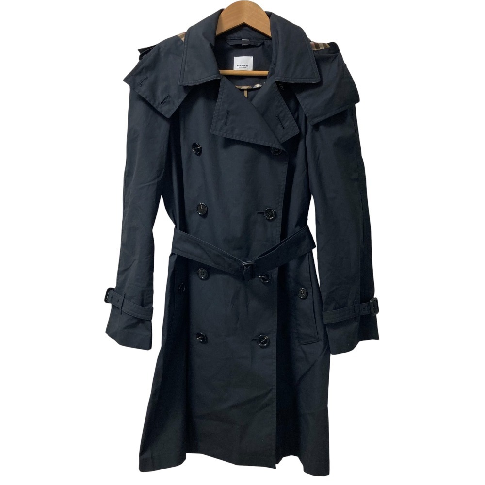 良品 BURBERRY バーバリー 裏地パイピング ノバチェック 2WAY トレンチコート サイズ36 ブラック拍卖