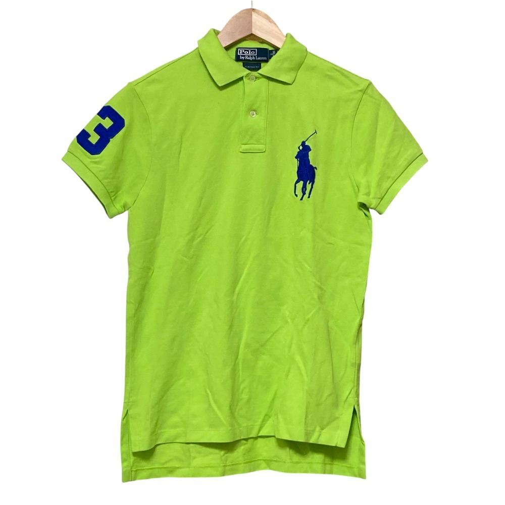 美品 POLO RALPH LAUREN ポロラルフローレン カスタムフィット ビッグポニー 半袖 鹿の子 ポロシャツ カットソー S ライムグリーン拍卖