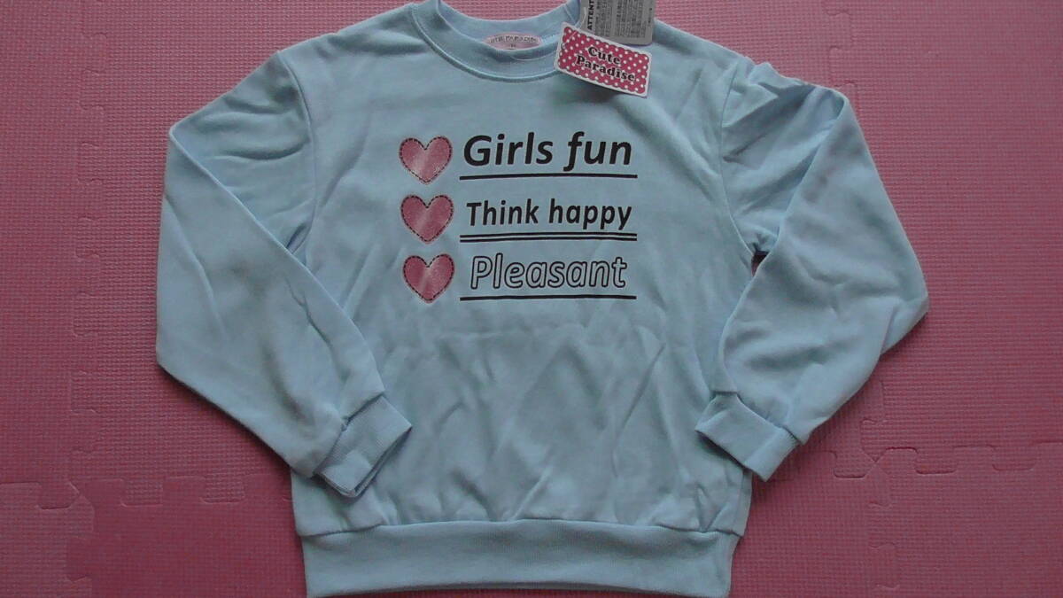 新品 130 長袖トレーナー 水色 ピンク ハートマーク ラメプリント ToDoリスト風 英字ロゴ 小学生 女の子 秋物 春物 120〜 送料無料拍卖