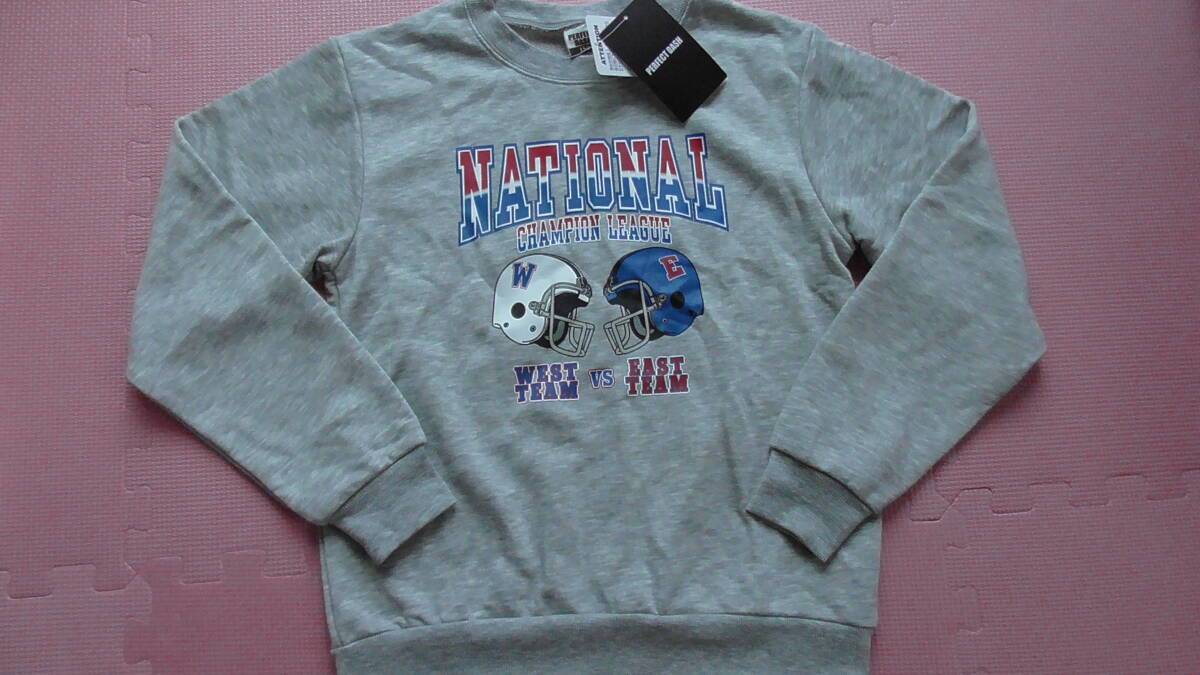 新品 150 長袖トレーナー グレー アメフト ヘルメット柄 カレッジ風 英字ロゴプリント 裏毛 双子 兄弟 小学生 男の子 秋物 140〜 送料無料拍卖