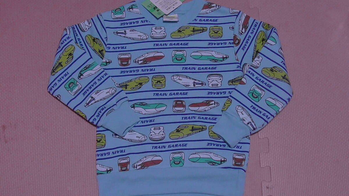 新品 100 新幹線柄 長袖トレーナー 水色 923形 ドクターイエロー はやぶさ こまち N700S 電車柄 JR 鉄道 車両 男の子 冬物 95~ 送料無料拍卖