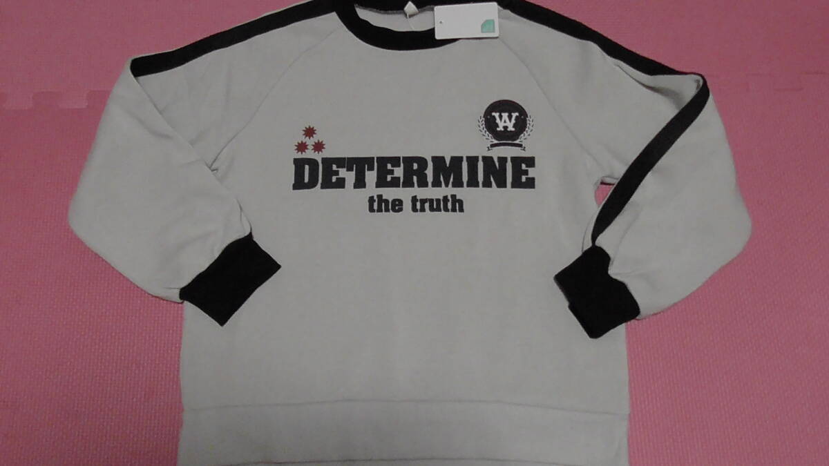 新品 140 長袖トレーナー グレー 袖ライン ワッペン風プリント スウェットシャツ 裏起毛 小学生 双子 兄弟 男の子 冬物 130〜 送料無料拍卖