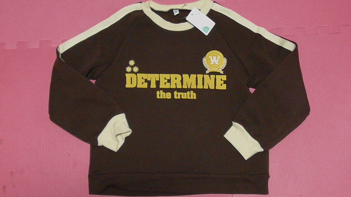 新品 140 長袖トレーナー 茶色 袖ライン ワッペン風プリント スウェットシャツ 裏起毛 小学生 双子 兄弟 男の子 冬物 130〜 送料無料拍卖