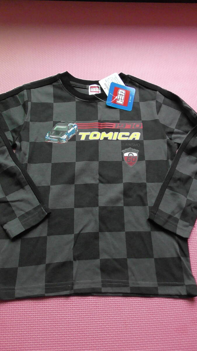 新品 120 トミカ 長袖Tシャツ 日産 GT-R NISMO 黒 グレー フラッグチェック柄 スポーツカー 車柄 TOMICA No.60 男の子 秋物 110〜 送料無料拍卖