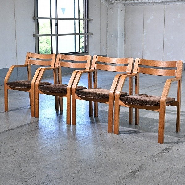 天童木工 アームチェア 4脚セット オーク材 成形合板 プライウッド 曲げ木 イージー ナチュラル ミッドセンチュリー ビンテージ TENDO拍卖