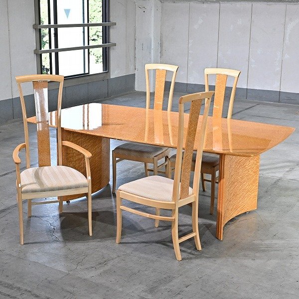 最高級 IDC大塚家具 松創 275万「デコNO.2」ダイニング 5点セット チェア ハイバック バーズアイメープル 食卓 リビング_アルフレックス拍卖