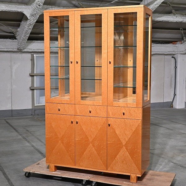 ★ IDC大塚家具「SPLENDOR」キュリオケース ガラス バーズアイメープル マス張り キャビネット 飾り棚 コレクション スプレンダー拍卖