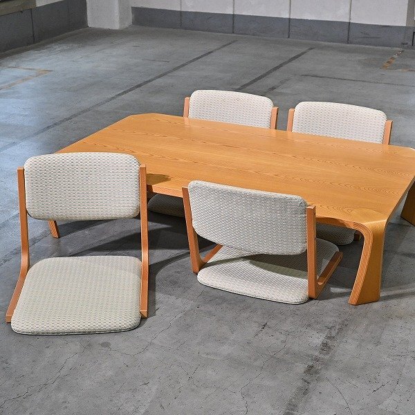 天童木工 座卓5点セット ケヤキ材 座椅子 乾三郎 プライウッド 成形合板 曲げ木 和室 ナチュラル リビング ダイニング Tendo_剣持勇拍卖