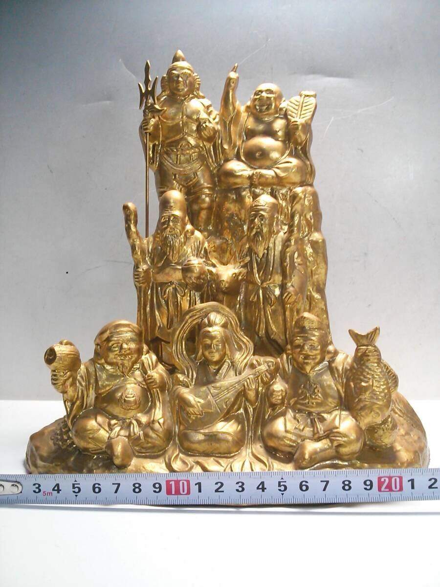 ◆金色の七福神像◆真鍮製◆大黒天◆福禄寿◆毘沙門天◆布袋◆寿老人◆弁財天◆恵比寿◆開運◆縁起◆商売盛◆オブジェ◆アンティーク◆拍卖