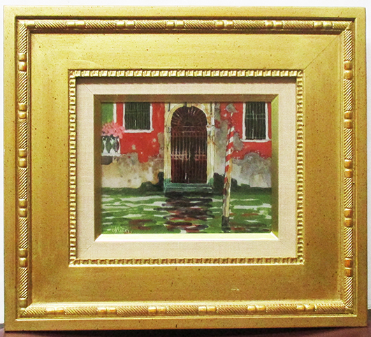 三田隆夫『ベネチア』ガラス絵(油彩) F0号 サイン有 額、箱、黄袋付き 額裏にシール 大調和会会員拍卖