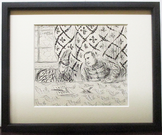 木村荘八『会議 西郷隆盛と徳川慶喜(挿絵)』ペン、紙 ノーサイン 額、箱付き拍卖