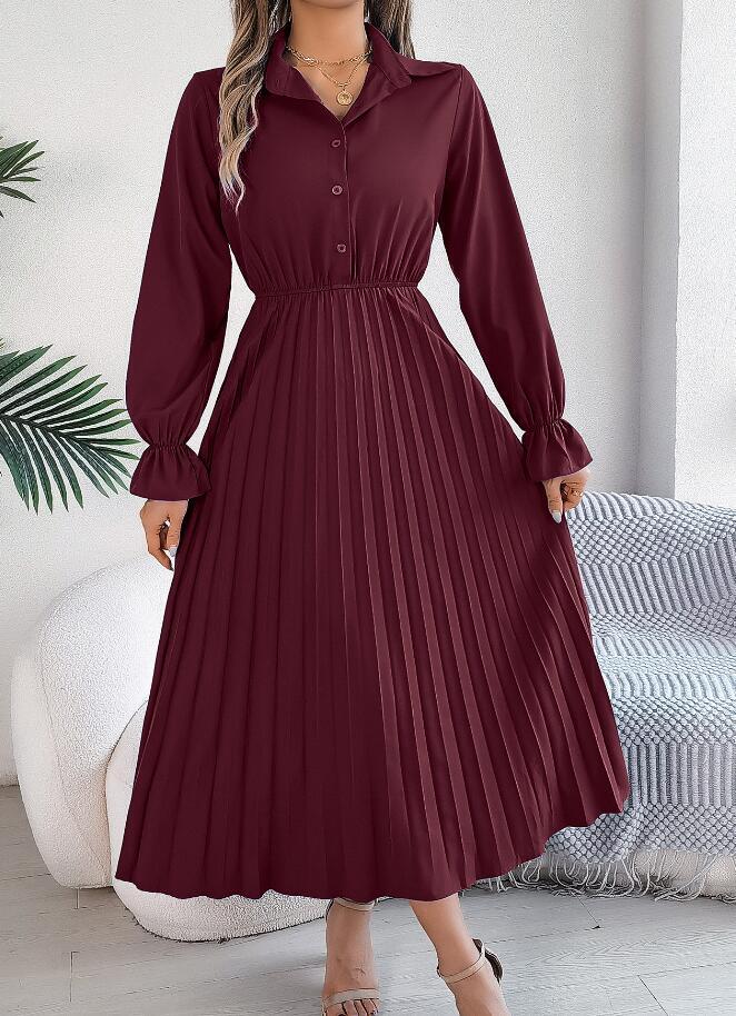 M0925 ワンピースレディース● 着心地抜群   20代30代40代 ● 大活躍   sexy  dress  プリーツ  ワイン拍卖
