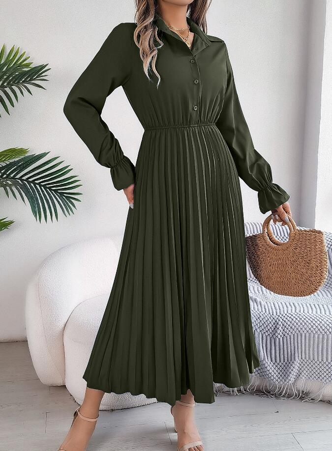 M0925 ワンピースレディース● 着心地抜群   20代30代40代 ● 大活躍   sexy  dress  プリーツ  ダークグリーン拍卖