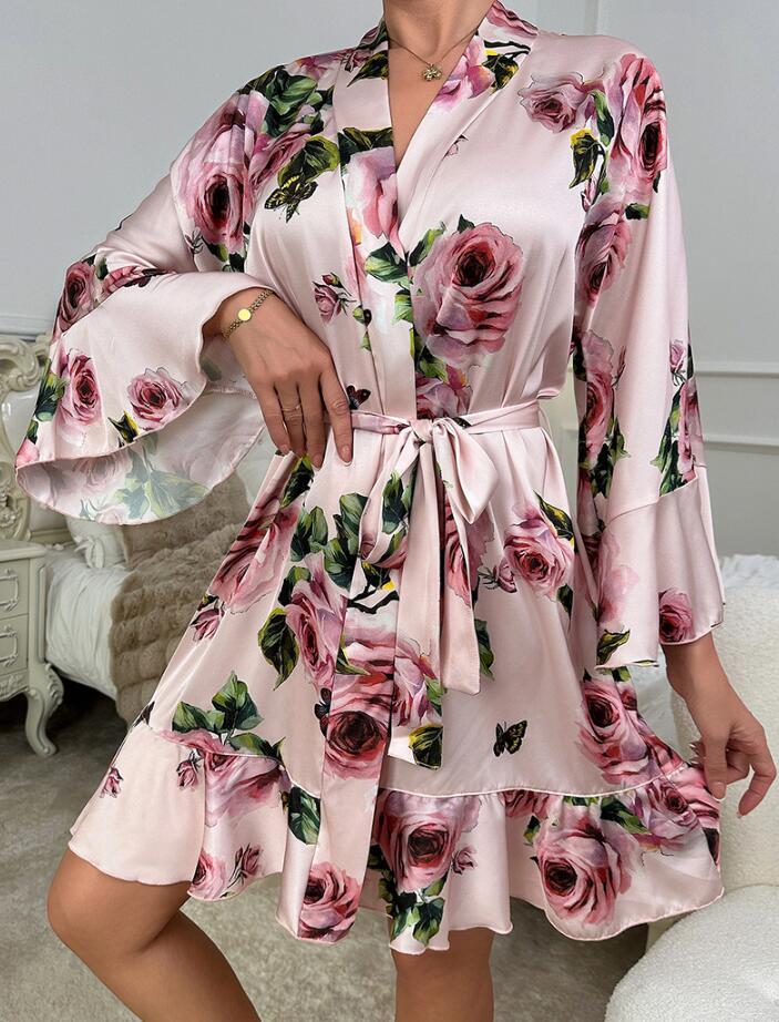 M0923 ナイトウエアレディース● 着心地抜群   20代30代40代 ● 大活躍 パジャマ  ガウン  プリント柄 拍卖