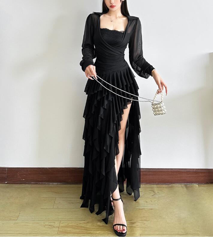M0917 ワンピースレディース●着心地抜群   20代30代40代   ● 大活躍  dress  長そで   ロング丈 black拍卖