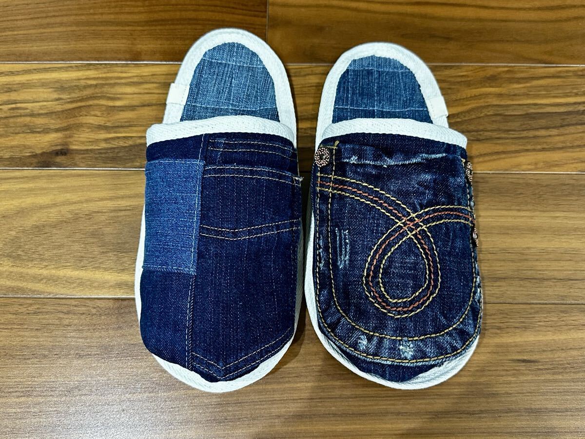 男性用★ハンドメイド★デニム リメイク★スリッパ★洗濯機丸洗いOK★ルームシューズ★ 布スリッパ★脱衣所・ロッカールームで!室内履き★拍卖