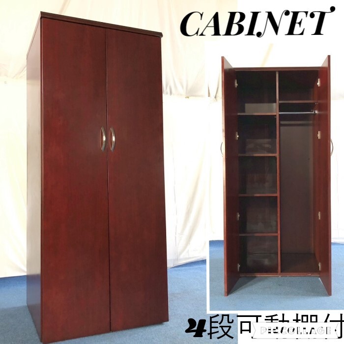 【米軍放出品】 収納棚 本棚 食器棚 幅約90cm 奥行56cm 両開きキャビネット 4段可動棚付(E)☆BI18BM#25拍卖