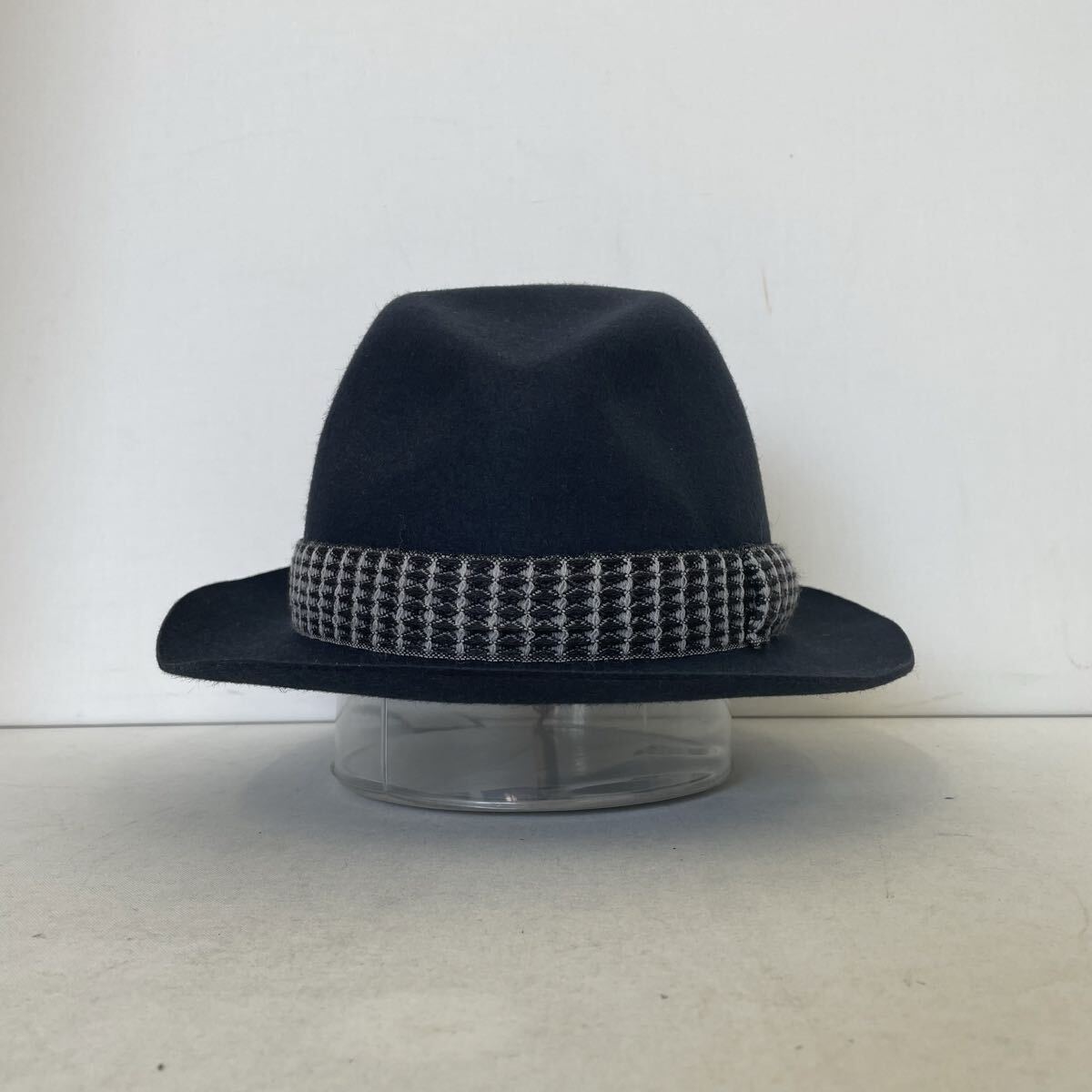 【Borsalino】ボルサリーノ ハット 帽子 中折れハット ファーフェルト 7 1/2 2 ネイビー イタリア製 32拍卖