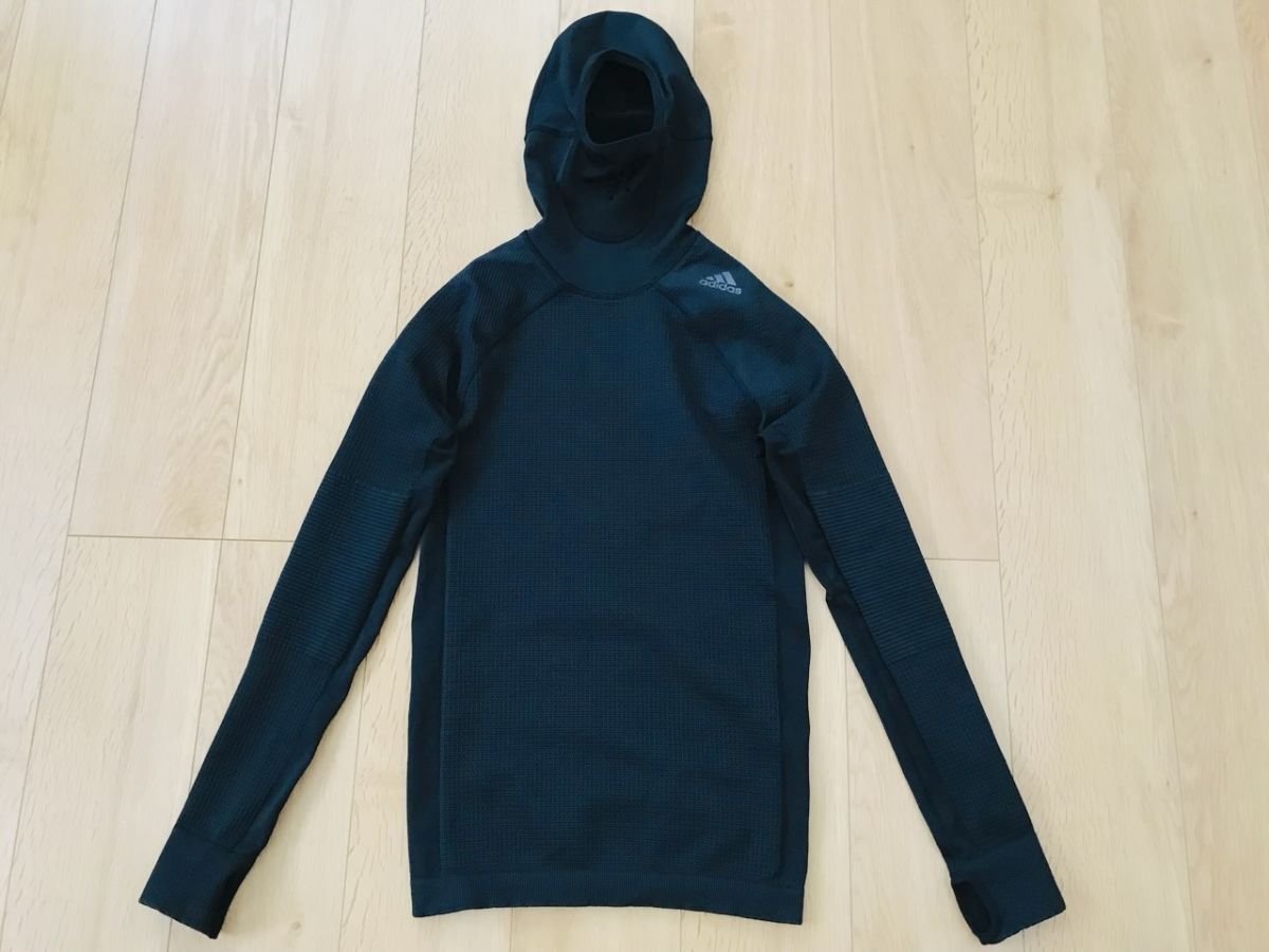 【美品】adidas*ストレッチニットフーディシャツ*黒*JP-M拍卖