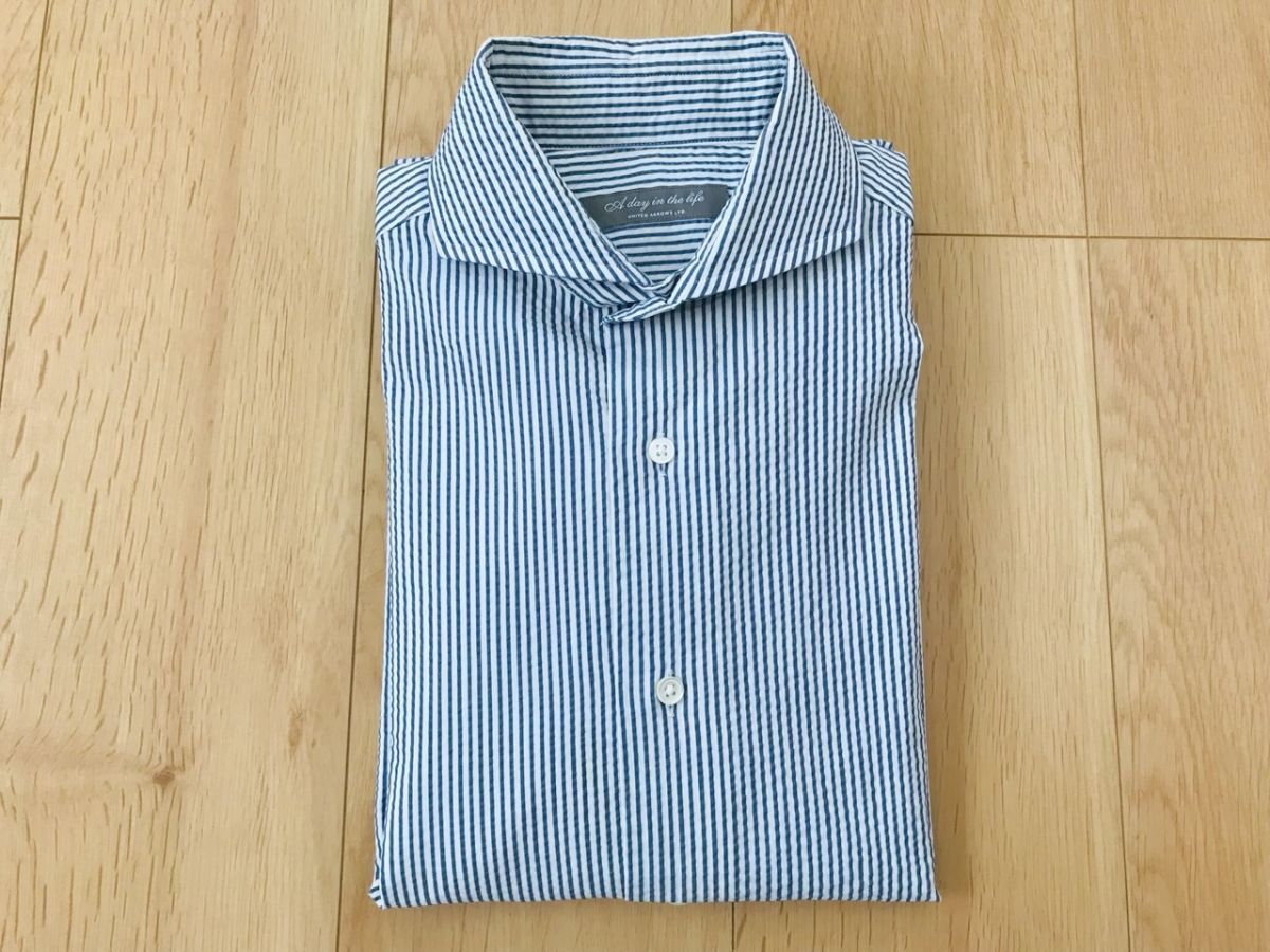 【良品】ユナイテッドアローズ*シアサッカー地*ホリゾンカラーストライプシャツ*白×ネイビー*S拍卖