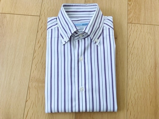 【良品】LUCIANO BRANDI*ストライプBDシャツ*白×紫*37‐14.5*イタリア製拍卖