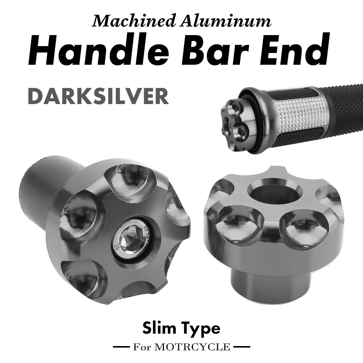 バイク グリップ バーエンド グリップエンド アルミ削り出し スリムタイプ 左右セット 7色 ダークシルバー SZ255-DS拍卖