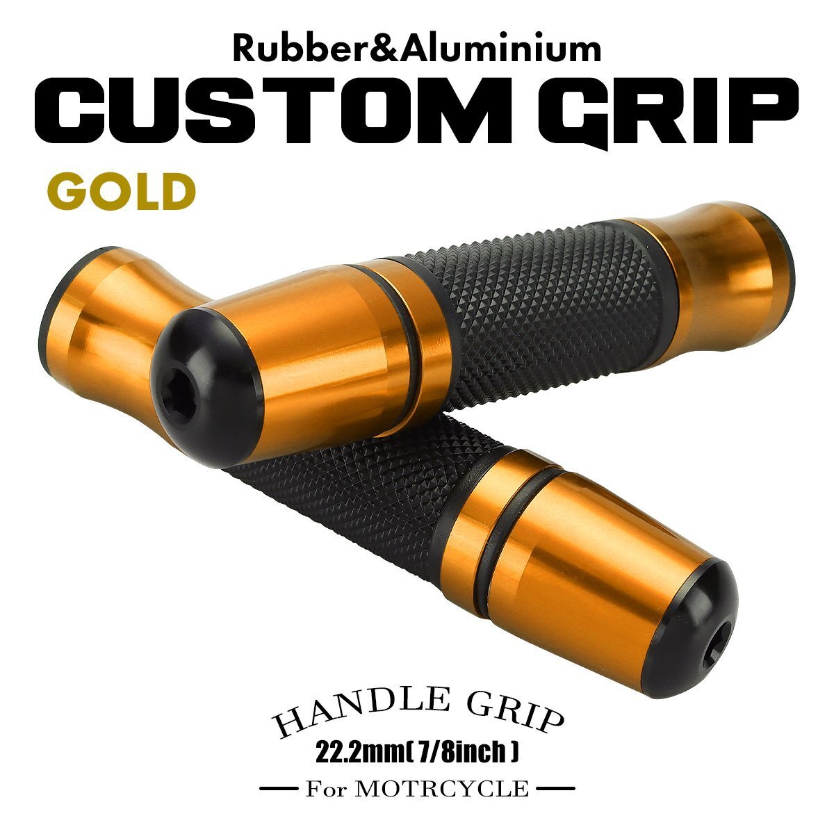 バイク ハンドル グリップ ラバー×アルミ 左右セット バランサー バーエンド付き 22.2mmハンドル用 ゴールド SZ244-G拍卖