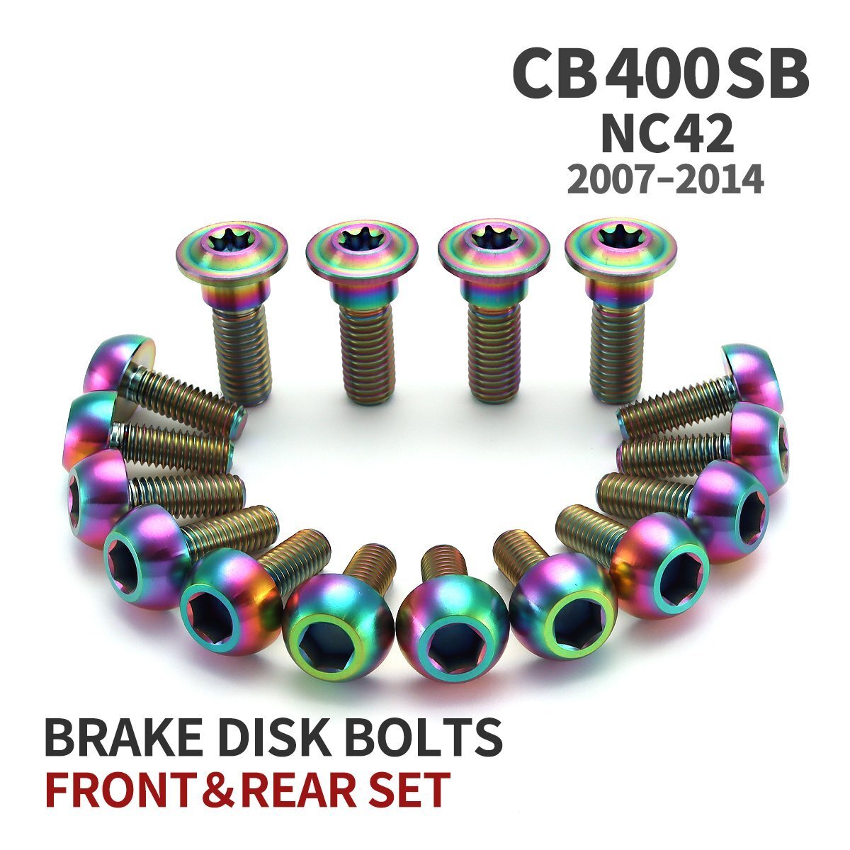 CB400SB NC42 07年~14年 64チタン ブレーキディスクローター ボルト フロント リア 16本セット M8 M6 レインボーカラー JA20122拍卖