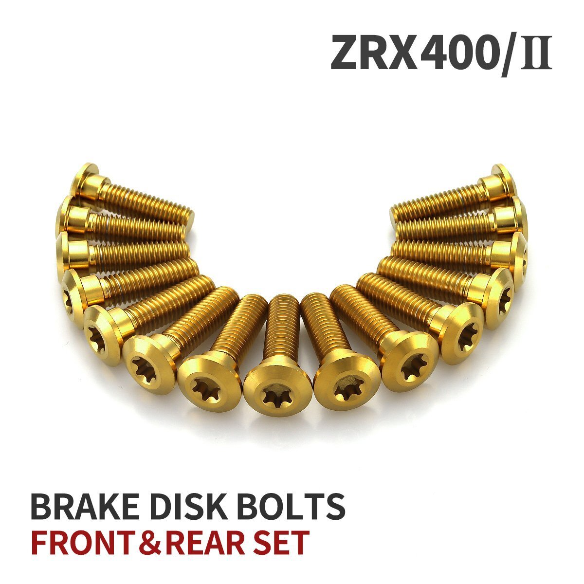 ZRX400/Ⅱ 64チタン ブレーキディスクローター ボルト フロント リア 15本セット M8 P1.25 カワサキ車用 ゴールドカラー JA22109拍卖