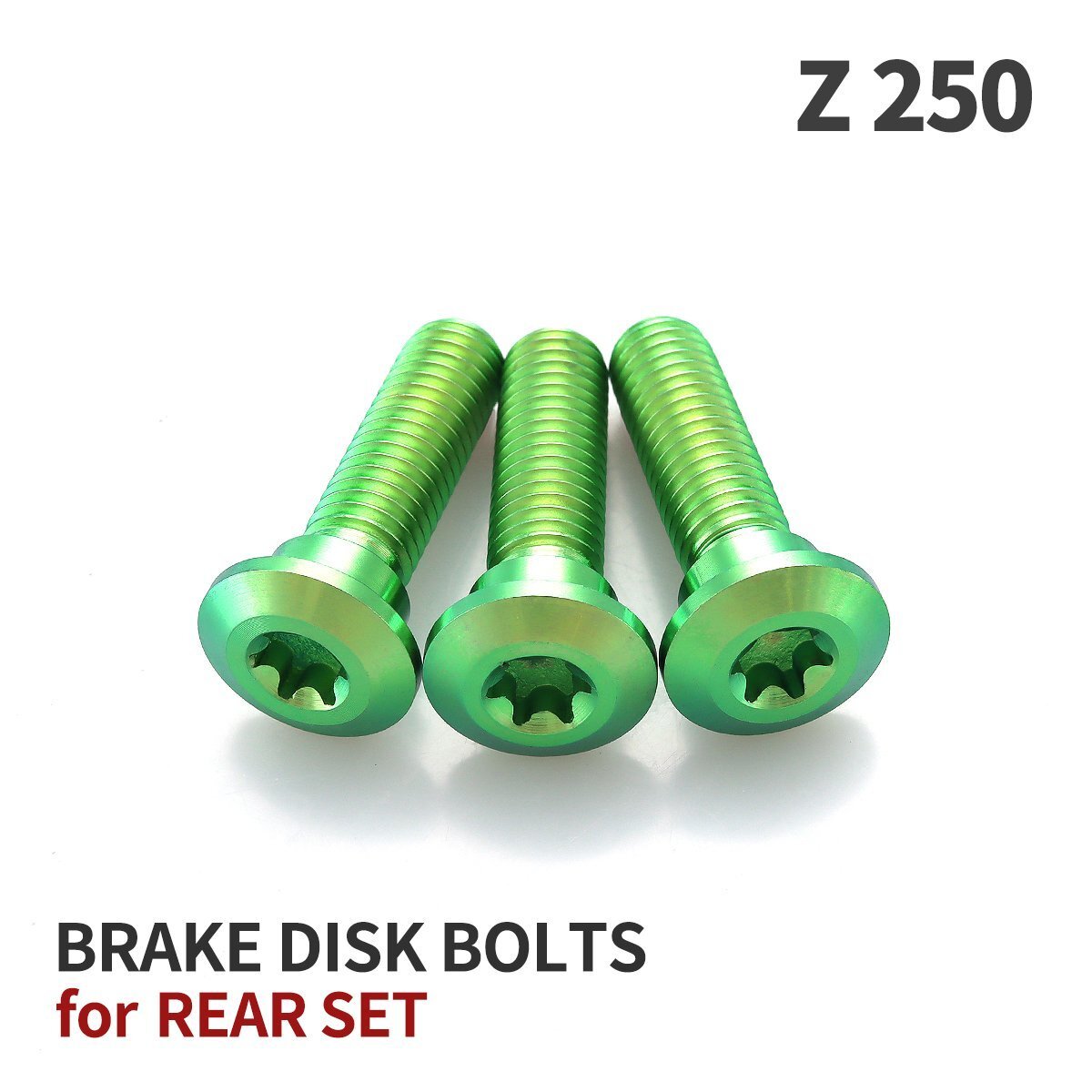 Z250 64チタン ブレーキディスクローター ボルト リア用 3本セット M8 P1.25 カワサキ車用 グリーン JA22044拍卖
